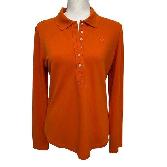 Lilly Pulitzer Long Sleeve Polo Orange Size Large Academia - Picture 1 of 9